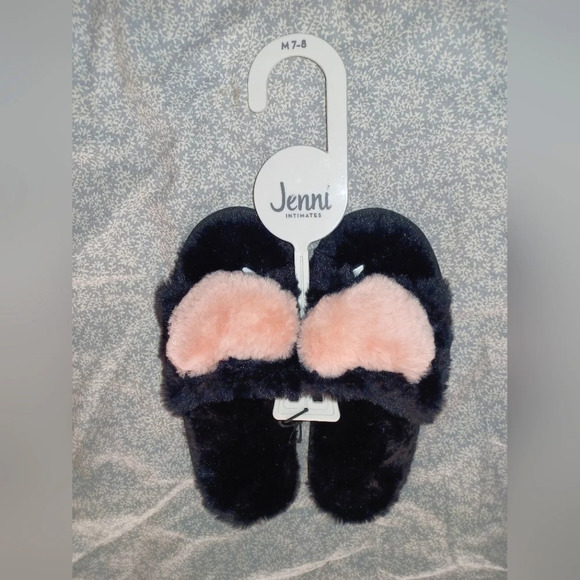 🍒 NWT - Jenni Intimates Black Pink Heart Slippers - Picture 2 of 3